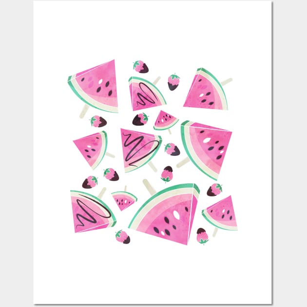 Watermelon popsicles, strawberries and chocolate // pink Wall Art by SelmaCardoso